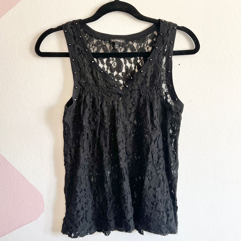 Vintage Lace Studded Tank Top, Indie Sleaze, Y2K Grunge,‎ Tumblr 2014, X-Small